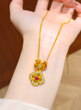 沙金花丝点钻镂空花朵项链四叶花