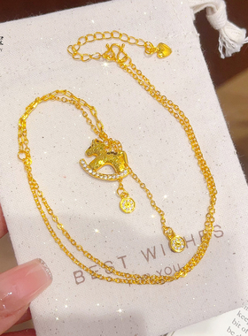 沙金点钻碎冰冰木马流苏铜钱项链