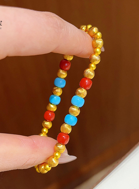 女沙金拉丝猫眼绿松苹果珠手串