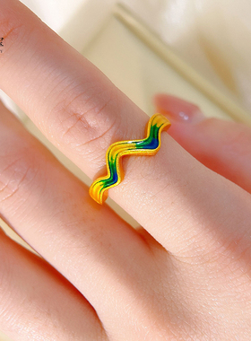 女沙金999千里江山戒指戒指开口