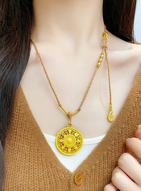 女沙金古法镂空卍字八宝罗盘吊坠