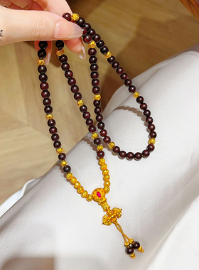 女古法金刚杵三通核桃珠檀木项链