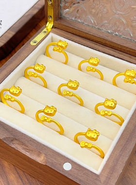 女沙金磨砂KT猫蝴蝶结戒指活口