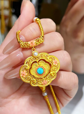 女沙金宋韵花开福临桃花锁包项链