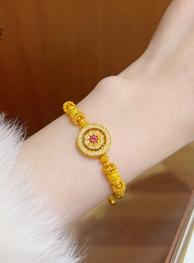 女沙金玫红钻莲花可转动罗盘项链