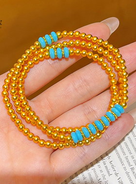 绿松算盘圆珠三圈手串磨砂手串