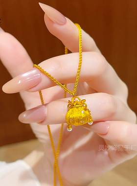 古法沙金花丝点钻福袋吊坠项链女