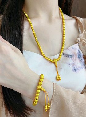 男女沙金圆珠六字箴言佛珠手链