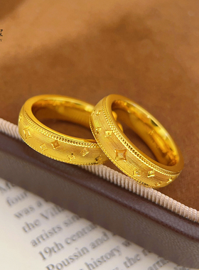 女沙金古法四芒星丝绒闭口戒指