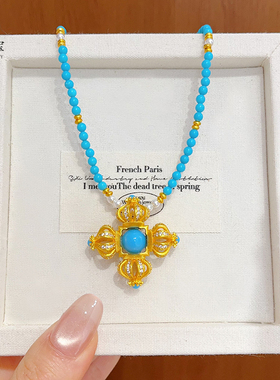 女沙金蓝松自冕降魔杵吊坠项链