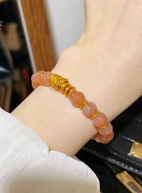 女天然太阳石圆珠盘缠转运珠手链