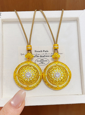 沙金点钻窗花如意可转动罗盘项链