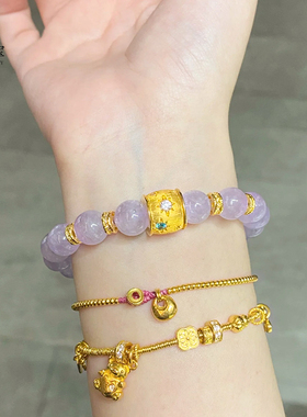 蓝色拉丝八芒星桶珠手链