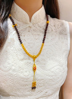 沙金猫眼无相佛吊坠项链莲花佛珠