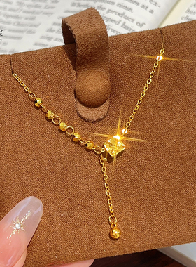 女沙金四面碎冰冰方块流苏项链