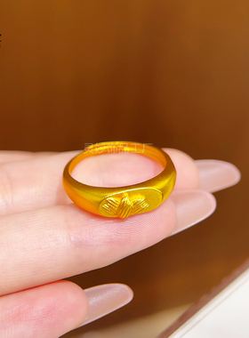 古法沙金印章莲花磨砂戒指女送礼