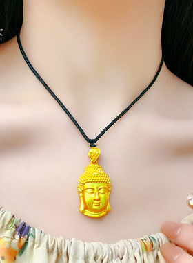 女沙金999实心佛头大日如来吊坠