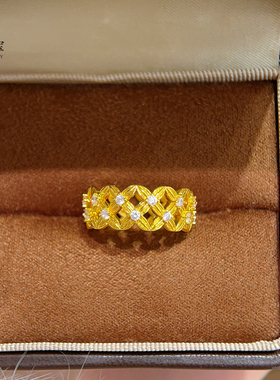 女沙金点钻繁花似锦钱币戒指