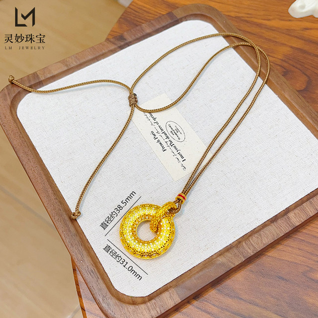 Women's Sand Gold Dot Diamond Filigree Ancient Coin Safety Buckle Pendant