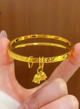 女沙金铃兰花碎冰冰双环闭口手镯