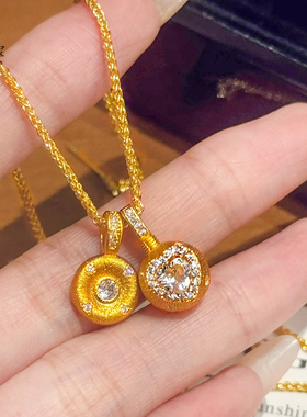 女沙金拉丝点钻爱心小甜豆吊坠