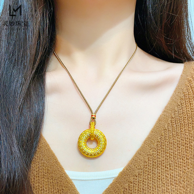 Women's Sand Gold Dot Diamond Filigree Ancient Coin Safety Buckle Pendant