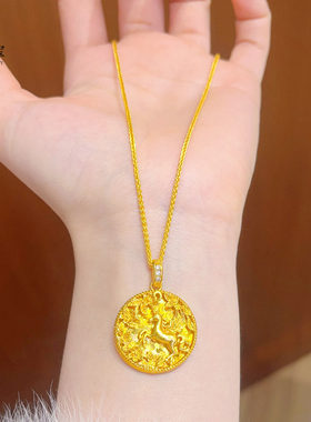 女沙金碎冰立体花环独角兽圆牌