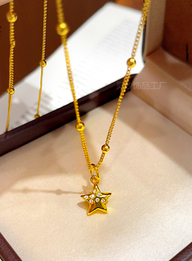 沙金镶钻星星吊坠项链五角星饰品