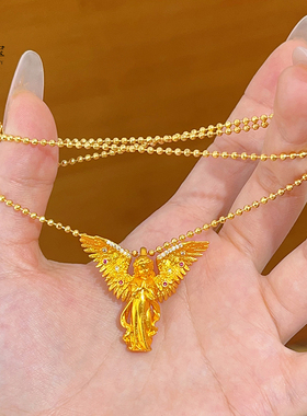 女沙金点钻守护天使吊坠项链精致