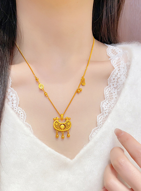 女沙金花丝吉福可转动锁包吊坠