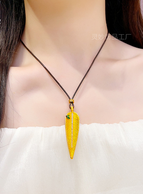 古法沙金点钻瓢虫树叶吊坠项链女