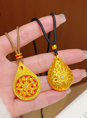 沙金珐琅彩梵华莲花水滴吊坠项链