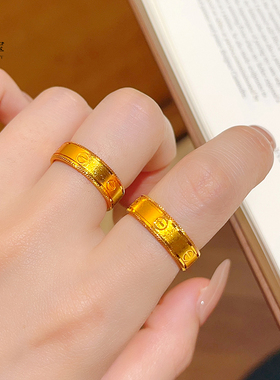 女亮面一字螺纹戒指实心素圈指环