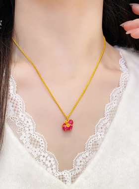 女沙金烧蓝福韵唐马吊坠项链