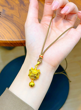 女沙金国风古法醒狮铃铛吊坠