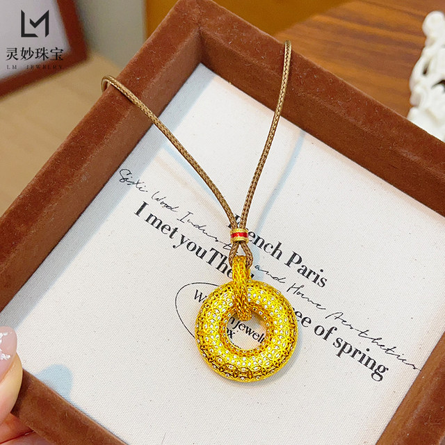 Women's Sand Gold Dot Diamond Filigree Ancient Coin Safety Buckle Pendant