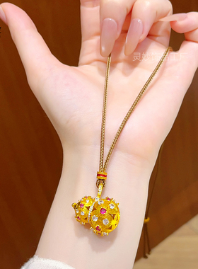 沙金镂空点钻花丝葫芦吊坠项链女