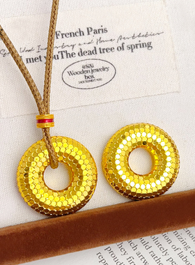 女沙金亮面龙鳞碎冰平安扣项链