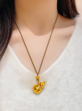 女沙金爆闪龙鳞蹦迪葫芦吊坠项链