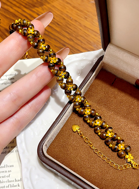 沙金沉香桂花双层手链转运珠花朵