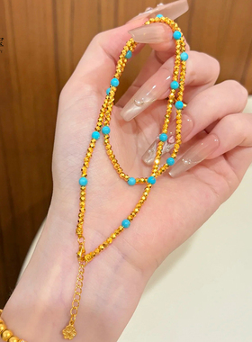 女沙金超闪蹦迪珠绿松石叠戴项链