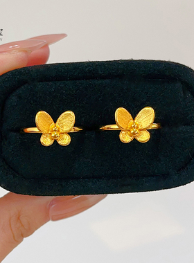 女沙金磨砂拉丝梦蝴蝶戒指甜美