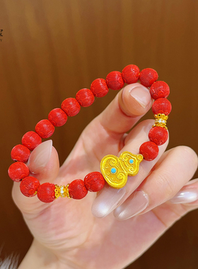 女沙金炸珠葫芦红丝绒灯笼珠手链