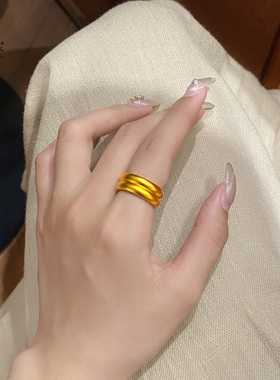 女沙金古法传承素圈戒指闭口指环