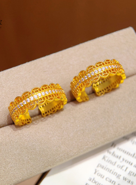 女沙金点钻丝财万两铜钱开口戒指