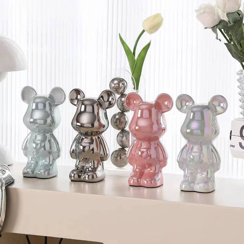 轻奢陶瓷暴力熊摆件家居饰品玻璃柜客厅电视柜酒柜餐厅玄关装饰品