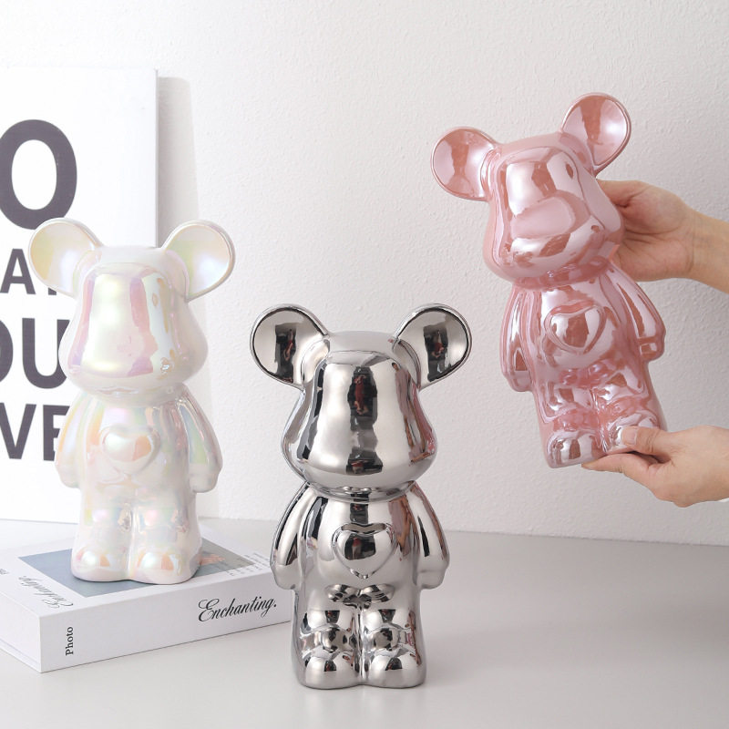 轻奢陶瓷暴力熊摆件家居饰品玻璃柜客厅电视柜酒柜餐厅玄关装饰品