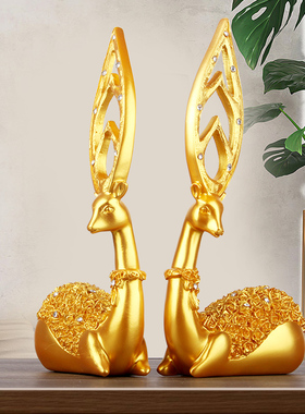 招财鹿摆件寓意好工艺品发财麋鹿