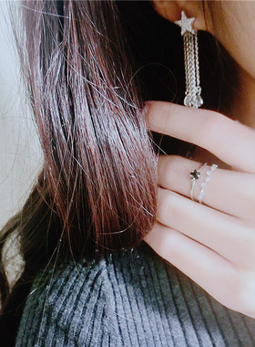 联合星星黑锆石日韩风开口戒指