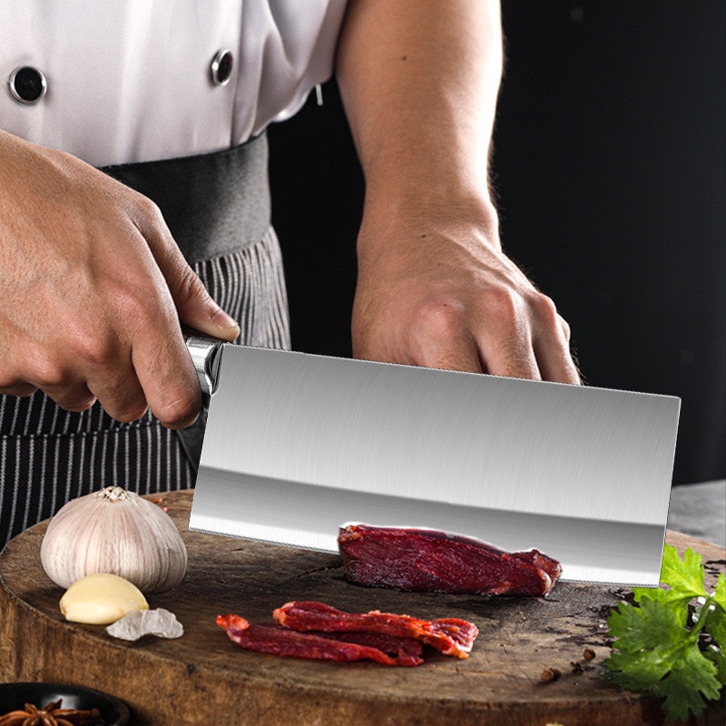 龙泉锻打三合钢菜刀夹钢桑刀切片刀切肉刀家用厨师刀不锈钢厨开刃 - 图2